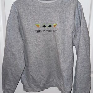 Gray Sweatshirt with Embroidered Baby Yoda Design